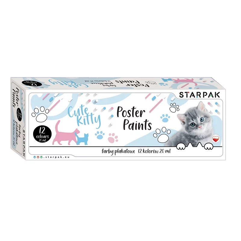 FARBY PLAKATOWE 12 KOLORÓW 20ML CUTIES KOT - Starpak