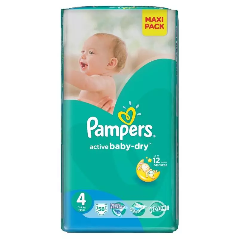PIELUSZKI PAMPERS ACTIVE BABY-DRY ROZMIAR 4, 58 SZT. 8-14 KG - Procter & Gamble