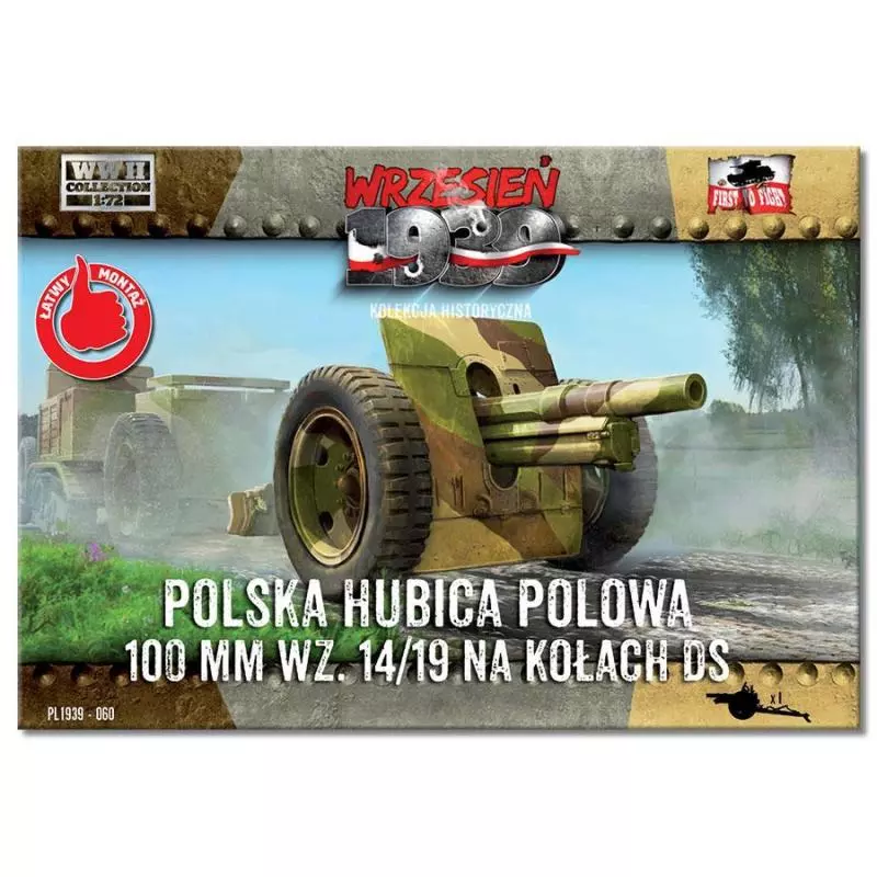 POLSKA HUBICA POLOWA 100 MM WZ.14/19 NA KOŁACH DS - First