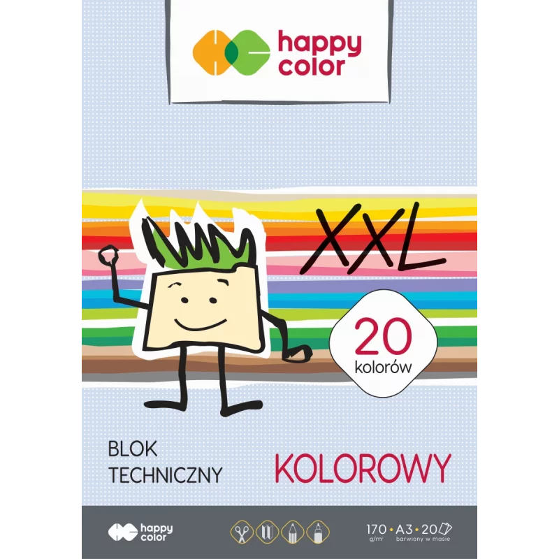 BLOK TECHNICZNY A3/20 KOLOROWYCH KARTEK - Happy Color