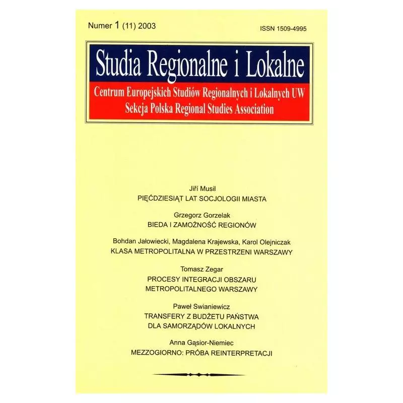 STUDIA REGIONALNE I LOKALNE 1 (11) 2003 - Scholar