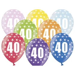 BALONY 40 URODZINY 30 CM 6 KOLORÓW - PartyDeco