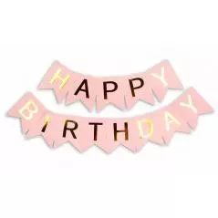 JEDNOROŻCE BANER URODZINOWY HAPPY BIRTHDAY RÓŻOWO-ZŁOTY