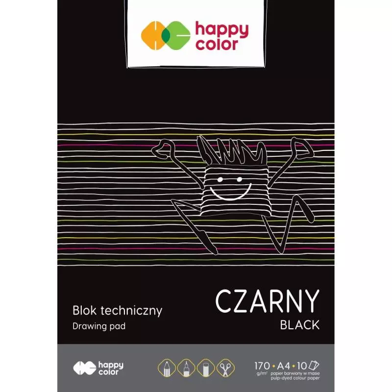 BLOK TECHNICZNY A4 CZARNY 10 KARTEK HAPY COLOR - GDD