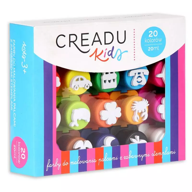FARBY DO MALOWANIA PALCAMI Z ZABAWNYMI STEMPLAMI 20 KOLORÓW CREADU KIDS 3+ - Panon