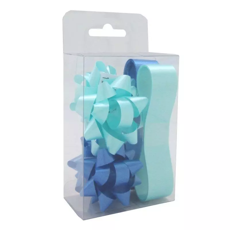 ZESTAW WSTĄŻEK I ROZETEK DO PAKOWANIA PREZENTÓW NIEBIESKO GRANATOWY 4 SZT. - Panon