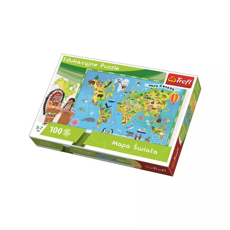 MAPA ŚWIATA PUZZLE EDUKACYJNE 100 ELEMENTÓW 5+ - Trefl