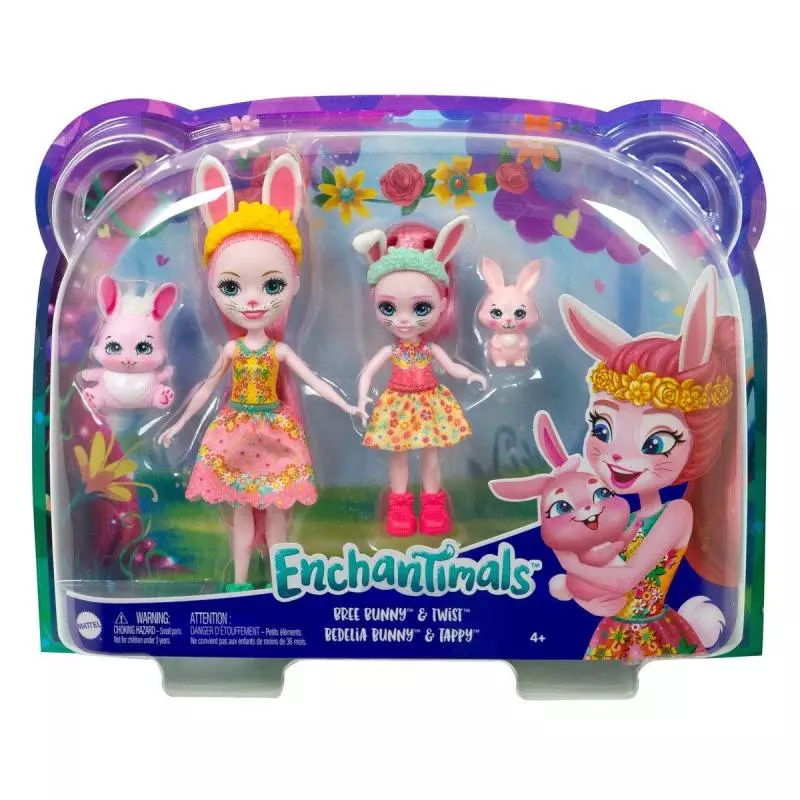 ENCHANTIMALS 2 LALKI SIOSTRZYCZKI ZE ZWIERZĄTKAMI BREE BUNNY & TWIST BEDELIA BUNNY & TAPPY 4+ - Mattel
