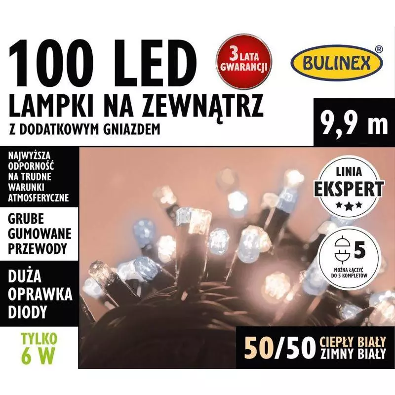 LAMPKI ZEWNĘTRZNE 100 LED 9.9M Z DODATKOWYM GNIAZDEM - Bulinex