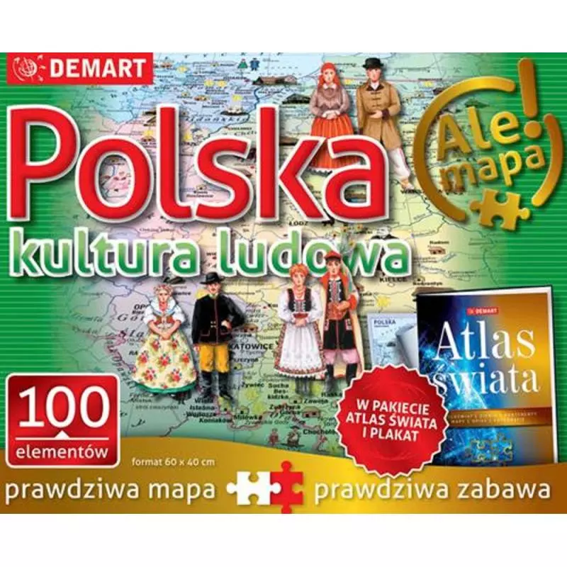 POLSKA KULTURA LUDOWA PUZZLE 100 ELEMENTÓW + ATLAS I PLAKAT - Demart