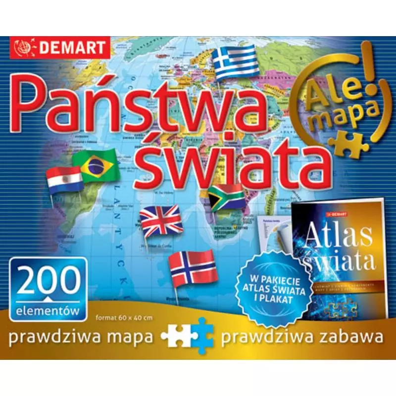 PAŃSTWA ŚWIATA. PUZZLE 200 ELEMENTÓW + ATLAS I PLAKAT - Demart PAŃSTWA ŚWIATA. PUZZLE 200 ELEMENTÓW + ATLAS I PLAKAT - Demart