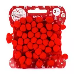 WSTĄŻKA POMPON CZERWONA 2M