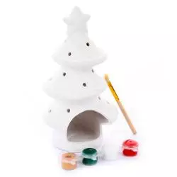 ŚWIECZNIK CERAMICZNY CHOINKA CREATIVE WINTER + FARBKI ZESTAW KREATYWNY
