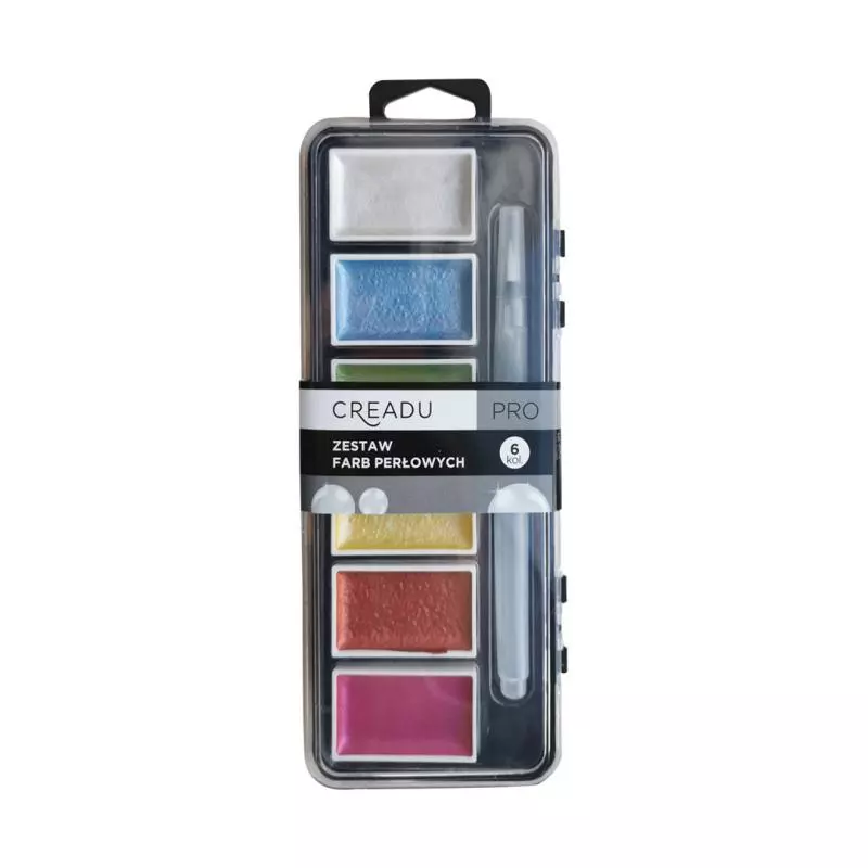 AKWARELE PERŁOWE 6 KOLORÓW + PĘDZELEK WODNY CREDAU II GATUNEK - Panon