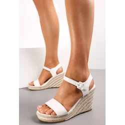 BIAŁE SANDAŁY NA PLECIONYM KOTURNIE ROZMIAR 37