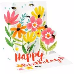 KARNET URODZINOWY ROZKŁADANY 3D PSZCZOŁY I KWIATY