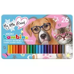 KREDKI BAMBINO GRUBE 26 KOLORÓW W METALOWYM PUDEŁKU + TEMPERÓWKA