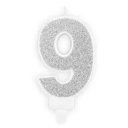 ŚWIECZKA URODZINOWA CYFERKA 9 SREBRNA
