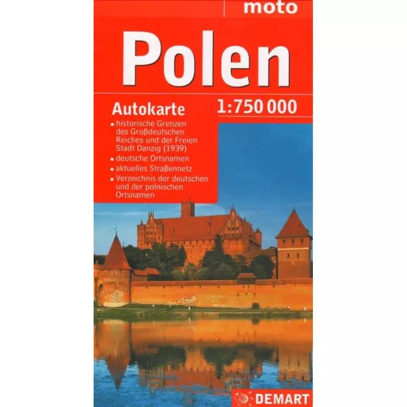 POLEN POLSKA MAPA SAMOCHODOWA 1:750 000 WERSJA NIEMIECKA MOTO - Demart