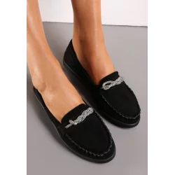 CZARNE WSUWANE MOKASYNY Z OZDOBĄ Z CYRKONIAMI ROZMIAR 38 II GATUNEK
