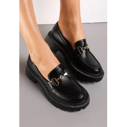 CZARNE MOKASYNY NA GRUBEJ PODESZWIE Z KLAMERKĄ ROZMIAR 38 II GATUNEK