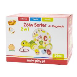 DREWNIANY ŻÓŁW SORTER DO CIĄGNIĘCIA Z KLOCKAMI 2W1 SMILY PLAY 2+ - Anek