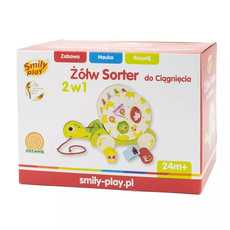DREWNIANY ŻÓŁW SORTER DO CIĄGNIĘCIA Z KLOCKAMI 2W1 SMILY PLAY 2+ - Anek