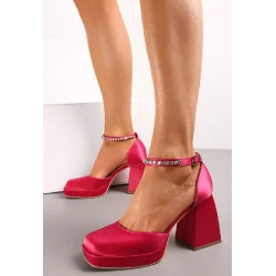 SATYNOWE CZÓŁENKA Z PASKIEM W CYRKONIE NA SŁUPKU FUKSJOWE ROZMIAR 38