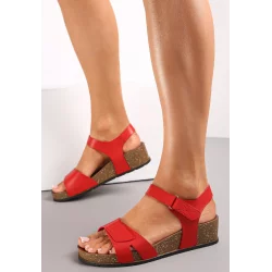 CZERWONE SANDAŁY NA KOTURNIE ZAPINANE NA RZEP ROZMIAR 39
