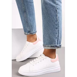 BIAŁO-RÓŻOWE WIĄZANE SNEAKERSY NA PŁASKIEJ PODESZWIE ROZMIAR 41