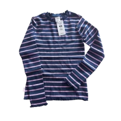 BLUZKA DZIEWCZĘCA GRANATOWA W RÓŻOWE PASKI 140 CM COOL CLUB