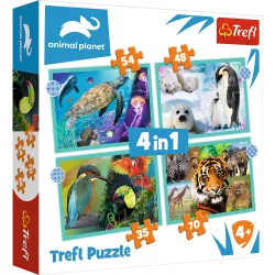 TAJEMNICZY ŚWIAT ZWIERZĄT PUZZLE 4W1 TREFL 4+