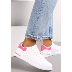 BIAŁO-FUKSJOWE WIĄZANE SNEAKERSY NA PŁASKIEJ PODESZWIE ROZMIAR 38