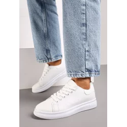 BIAŁE WIĄZANE SNEAKERSY NA PŁASKIEJ PODESZWIE ROZMIAR 40