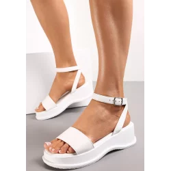 BIAŁE SANDAŁY NA PLATFORMIE Z SZEROKIM PASKIEM ROZMIAR 38