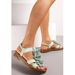 ZIELONE SANDAŁY NA GRUBEJ PODESZWIE Z PASKAMI W OZDOBNE KWIATY ROZMIAR 40