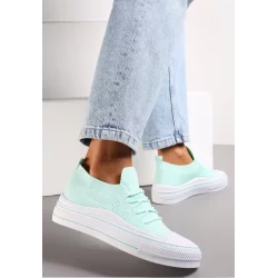 TURKUSOWE WSUWANE TRAMPKI Z PERFORACJĄ I OZDOBNYM SZNUROWANIEM ROZMIAR 41