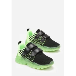 CZARNO-ZIELONE BUTY SPORTOWE NA RZEPY Z DIODAMI W PODESZWIE ROZMIAR 25 II GATUNEK