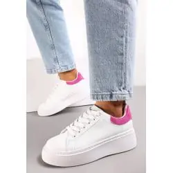 BIAŁE SNEAKERSY Z FUKSJOWYM ZAPIĘTKIEM NA PLATFORMIE ROZMIAR 37 II GATUNEK