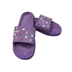 FIOLETOWE PŁASKIE KLAPKI Z PIANKI W SERDUSZKA ROZMIAR 41