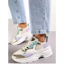 BEŻOWO-ZŁOTE SNEAKERSY NA GRUBEJ PODESZWIE ZE WSTAWKAMI ROZMIAR 36 II GATUNEK