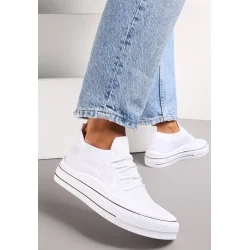 BIAŁE WSUWANE TRAMPKI Z PERFORACJĄ I OZDOBNYM SZNUROWANIEM ROZMIAR 38