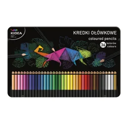 KREDKI OŁÓWKOWE TRÓJKĄTNE 36 KOLORÓW W METALOWYM PUDEŁKU KIDEA II GATUNEK