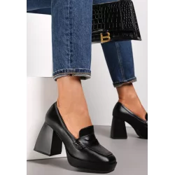 CZARNE PÓŁBUTY NA GEOMETRYCZNYM SŁUPKU Z KWADRATOWYM NOSKIEM ROZMIAR 38