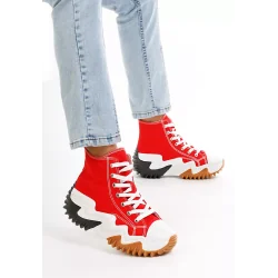 CZERWONE SNEAKERSY ZA KOSTKĘ NA PLATFORMIE Z WYPUSTKAMI ROZMIAR 38