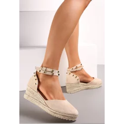 BEŻOWE SANDAŁY NA PLECIONYM KOTURNIE ROZMIAR 40