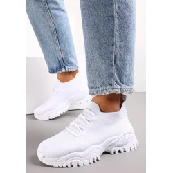 BIAŁE BUTY SPORTOWE Z ELASTYCZNĄ CHOLEWKĄ I DEKORACYJNYM WIĄZANIEM ROZMIAR 40