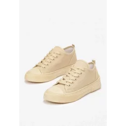 JASNOBEŻOWE TRAMPKI Z KRÓTKĄ CHOLEWKĄ I SZNUROWANIEM ROZMIAR 41 II GATUNEK