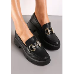 CZARNE MOKASYNY Z KLAMRĄ NA GRUBEJ PODESZWIE ROZMIAR 39