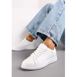 BIAŁE WIĄZANE SNEAKERSY NA PŁASKIEJ PODESZWIE ROZMIAR 38